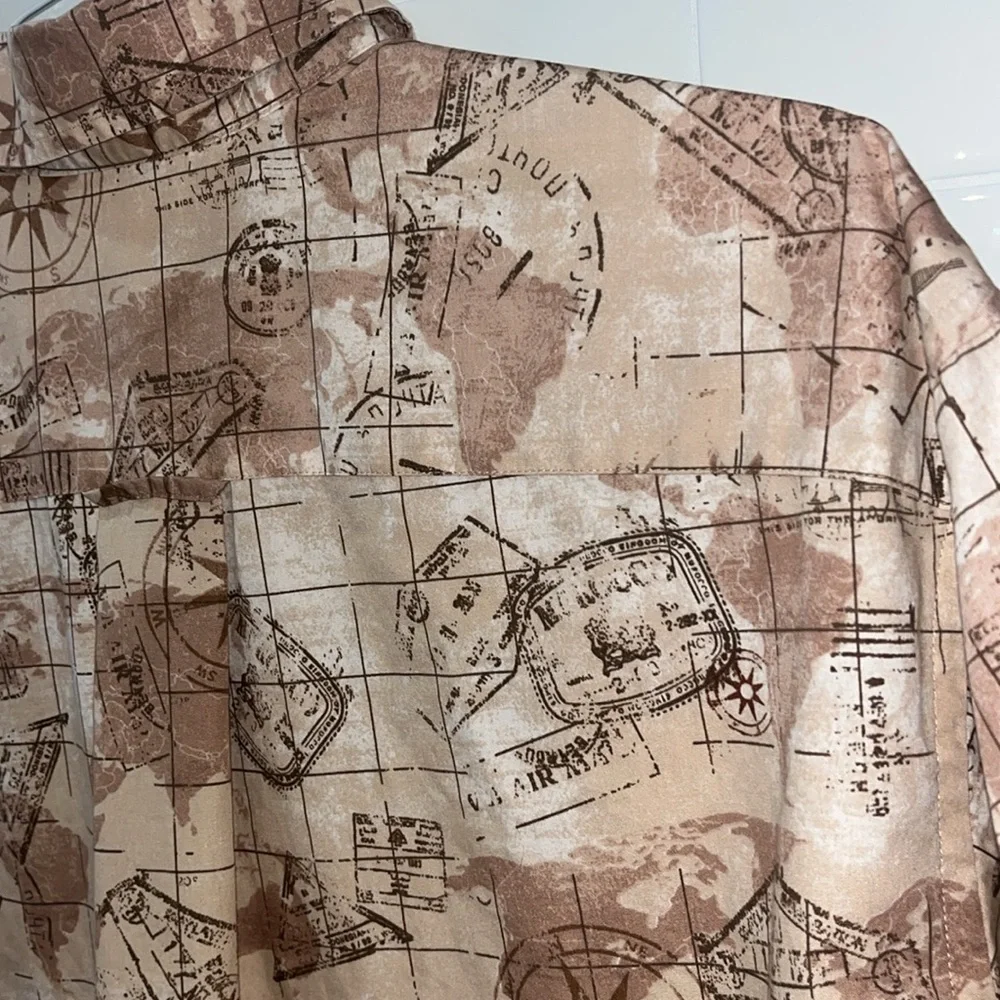 Vintage Orvis Camp Shirt Aviation Print Large Mail Passport Stamp World Map - Picture 3 of 7